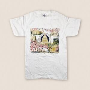 Vintage Cherry Blossom Washington D.C. Lincoln Floral Tee Destination Size Small